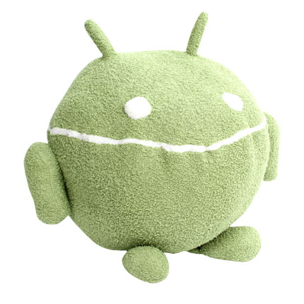 A pale spherical Bugdroid plush