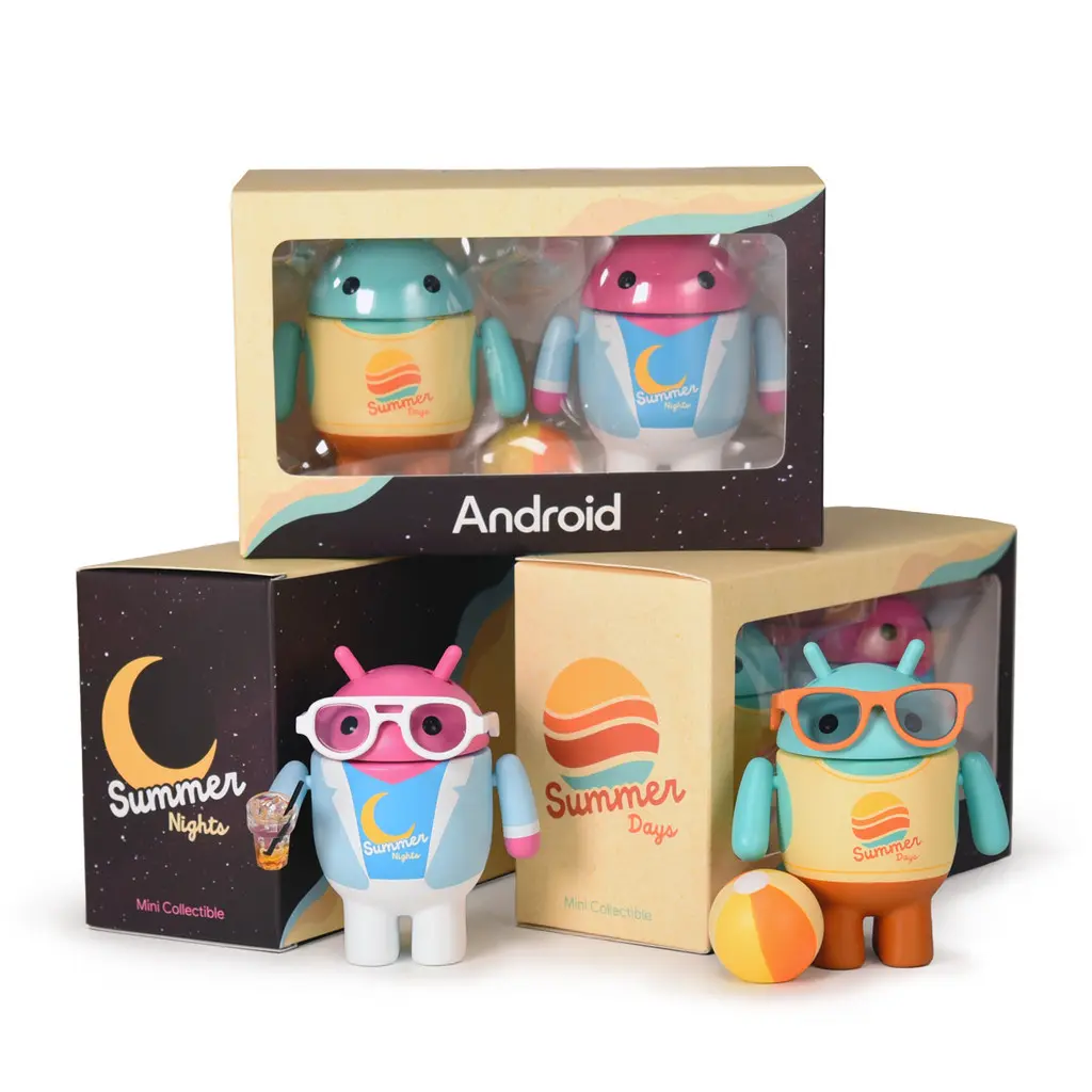 Chibi bot figurine with a wooden print