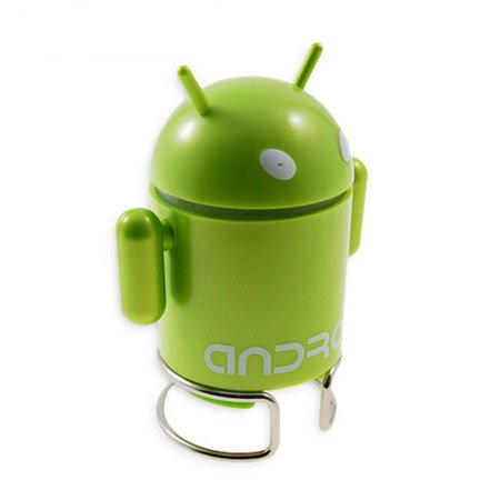 Bugdroid-shaped speaker on a metal stand.
