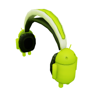Green headphones with Bugdroid-shaped speakers