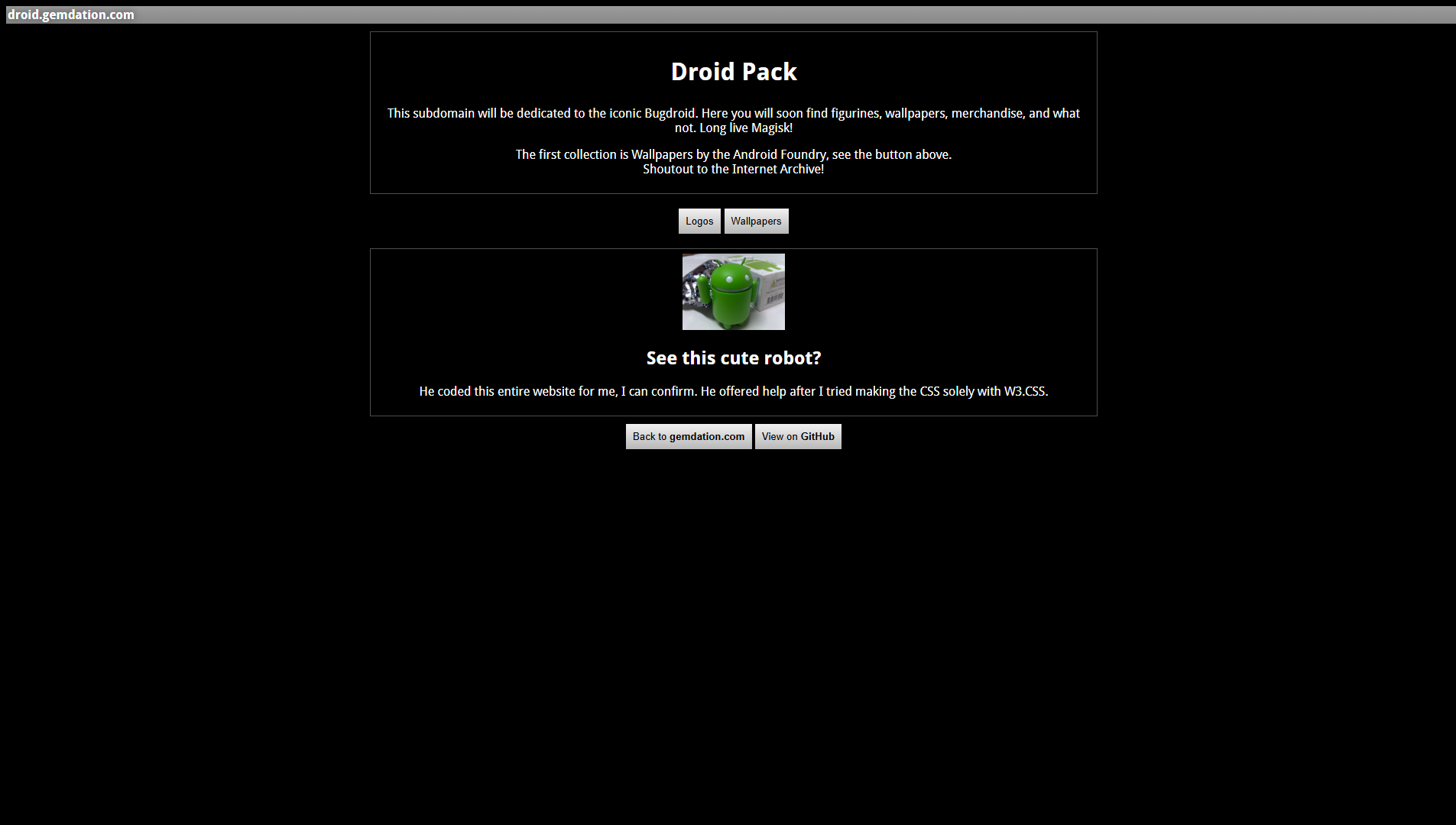 Screenshot of Droid Pack's early created page