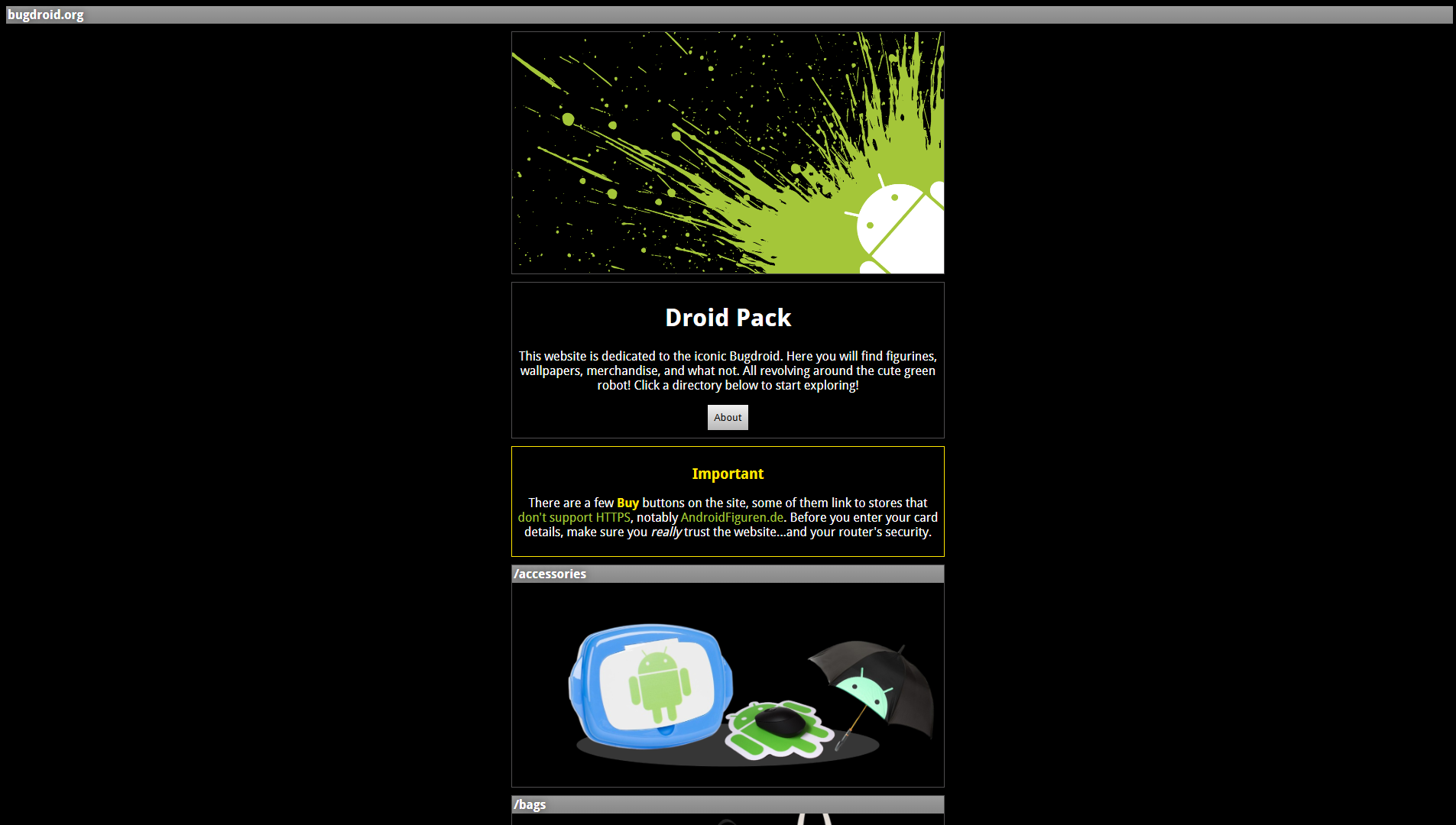 Screenshot of Droid Pack's early created page