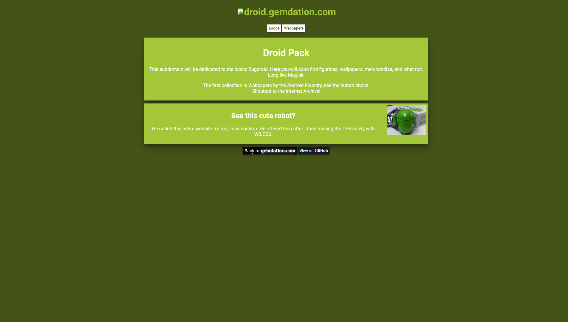 Screenshot of Droid Pack's early created page
