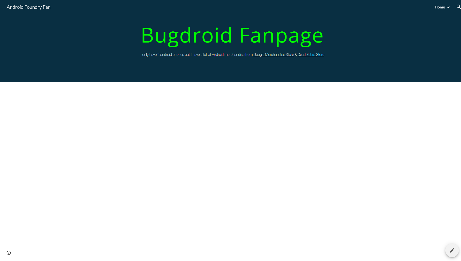 Screenshot of Droid Pack's early created page