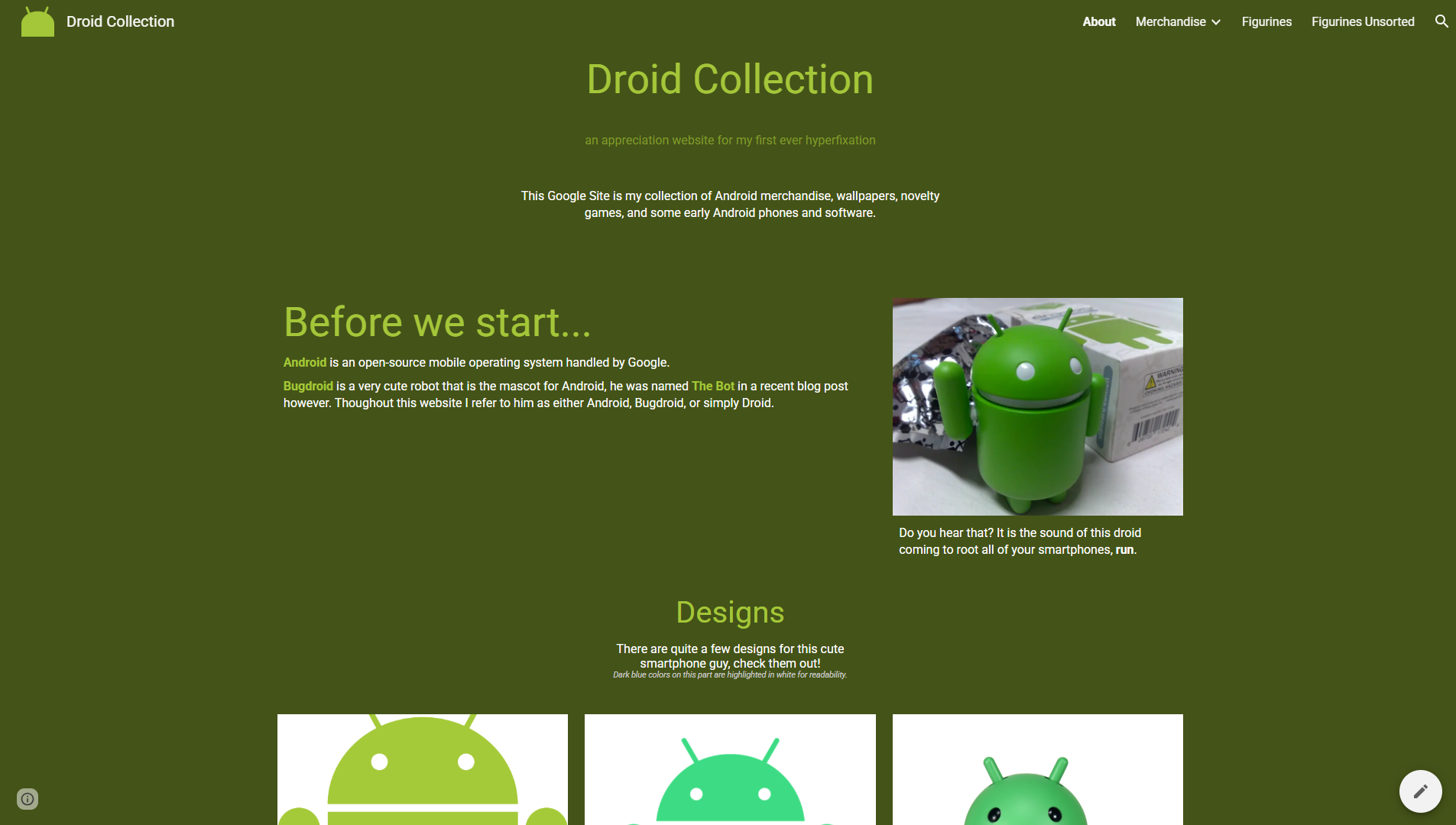Screenshot of Droid Pack's early created page