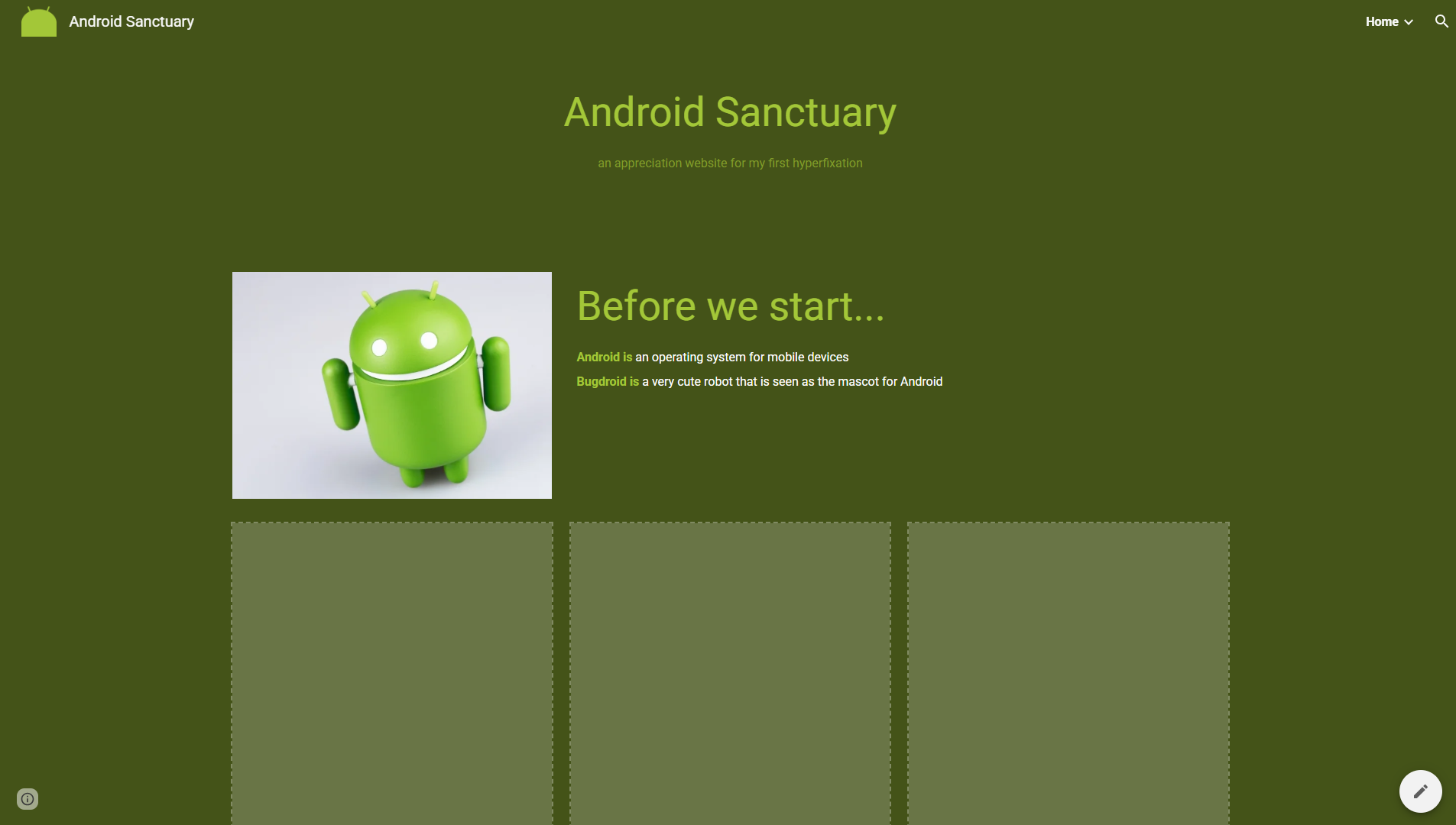 Screenshot of Droid Pack's early created page