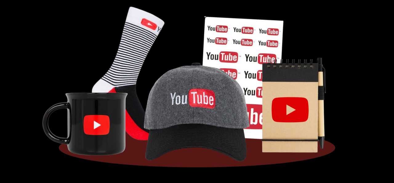 Various YouTube-themed merchandise